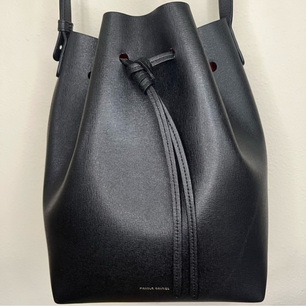 Mansur Gavriel Black Saffiano Leather Bucket Bag - Picture 9 of 11
